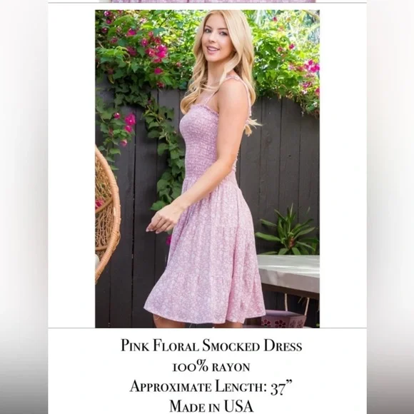 - ๐๐Pink floral smocked dress ๐๐ - Picture 6 of 14